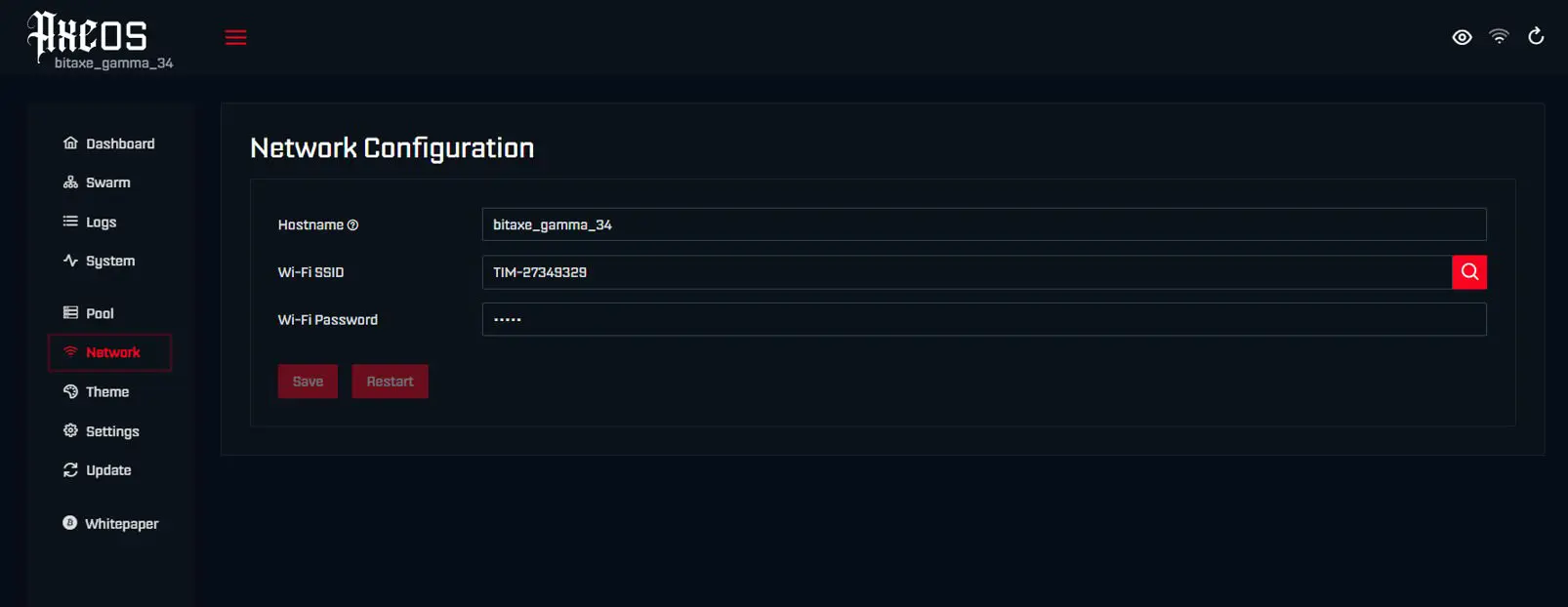 AxeOS Wi-Fi setup screen