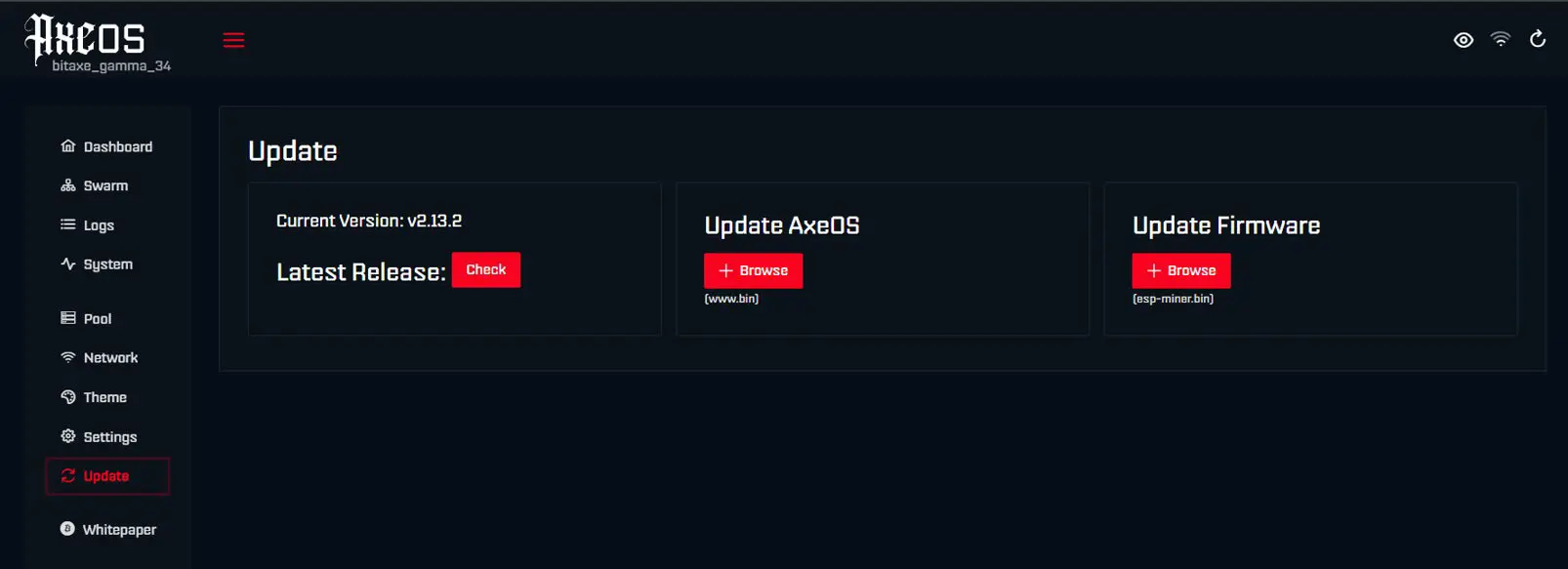 AxeOS OTA firmware update