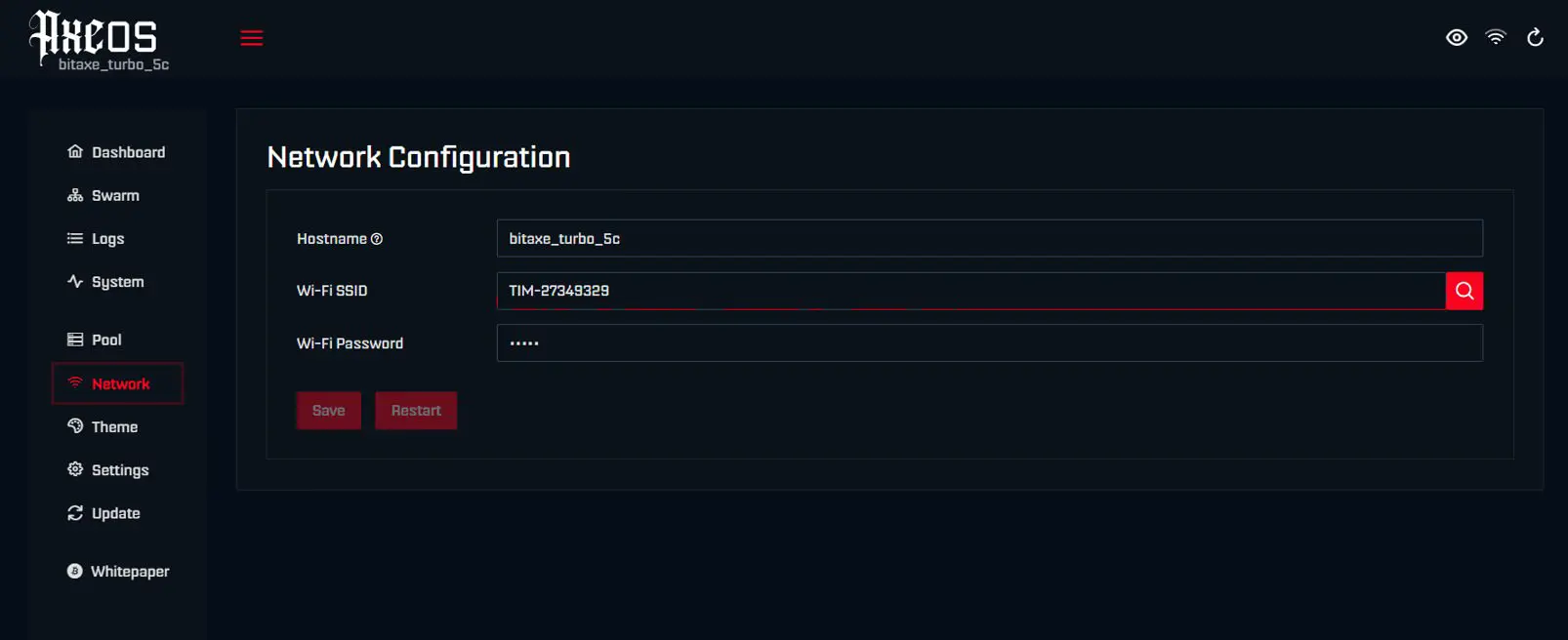 AxeOS Wi-Fi setup screen