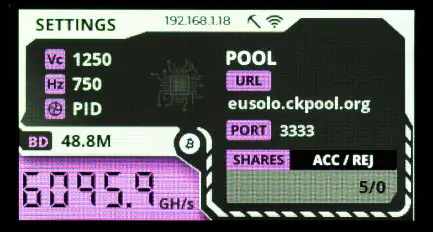 Screen 2 — Settings and Pool Status